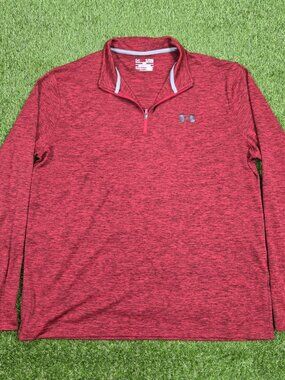 Under Armour 1/4 Zip Pullover Mens XL Red Heat Gear Loose Fit Golf Performance